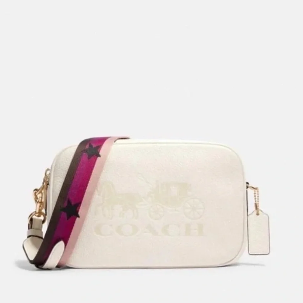 Coach Jes Crossbody Bag Chalk F75818 Pink Strap With Stars